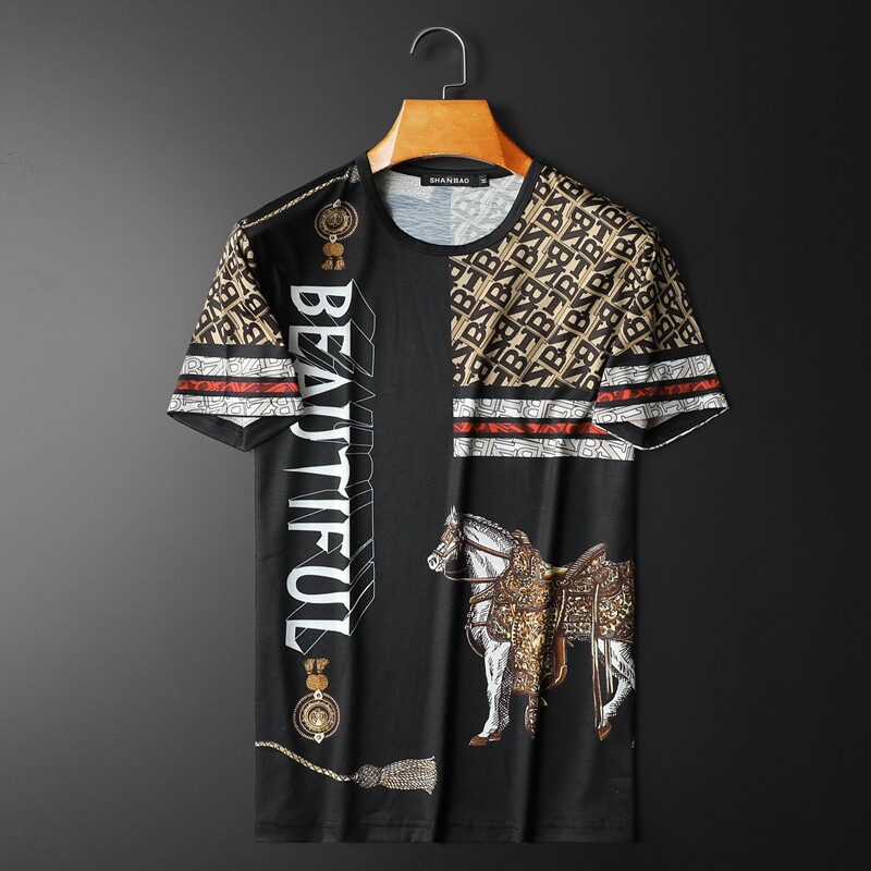 Summer new men's short-sleeved T-shirt trend tide brand round neck slim men's cotton slim casual T-shirt top