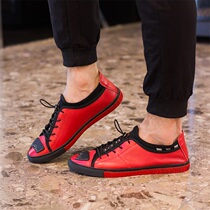 2020 new personality such as fiery hairstylist trendy casual leather shoes red black one foot pedal Korean version wave shoes