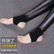 Bà bầu quần da legging mùa đông cộng với nhung dày mùa thu và mùa đông mặc eo thấp bước lên bụng nâng quần nữ mờ mặc quần