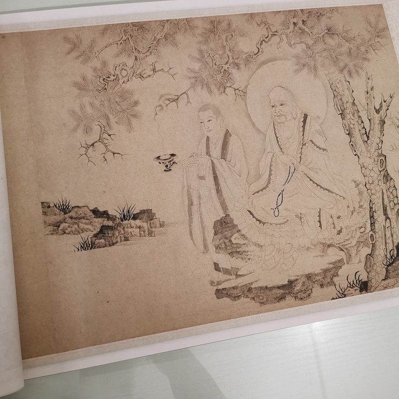 赵孟頫 白描罗汉图卷 复古书画作品长卷人物国画微喷仿古复制临摹 Изображение 1