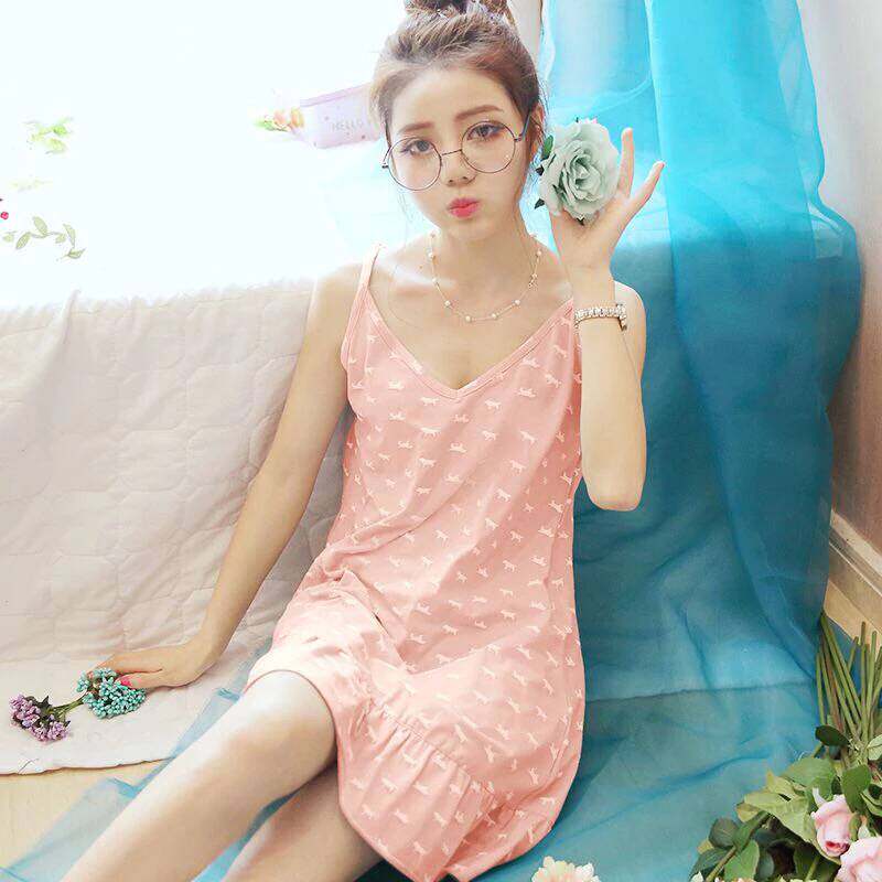 睡衣女夏纯棉韩版性感女士吊带睡裙甜美可爱清新宽松学生秋加大码