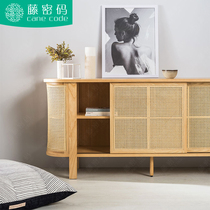 Rattan password Nordic Wood rattan TV cabinet living room bedroom creative small apartment storage cabinet ins Wind