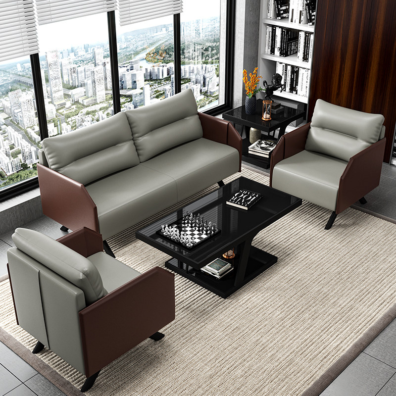 Office sofa simple modern small apartment three-person reception business leather art office coffee table creative set