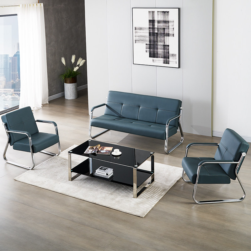 Office sofa simple business modern iron art three-person leather art reception reception office net red coffee table combination