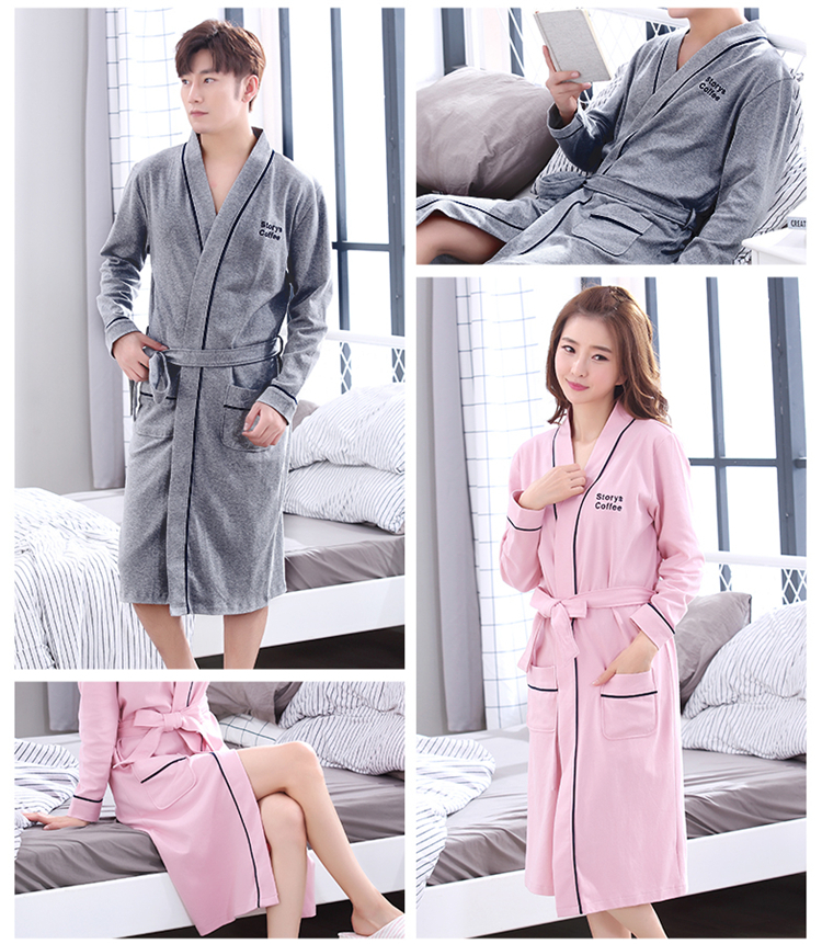 Áo ngủ đôi mùa xuân mùa thu áo choàng tắm mùa hè nam và nữ áo dài tay áo dài cotton phần áo tắm cotton đầm ngủ đẹp