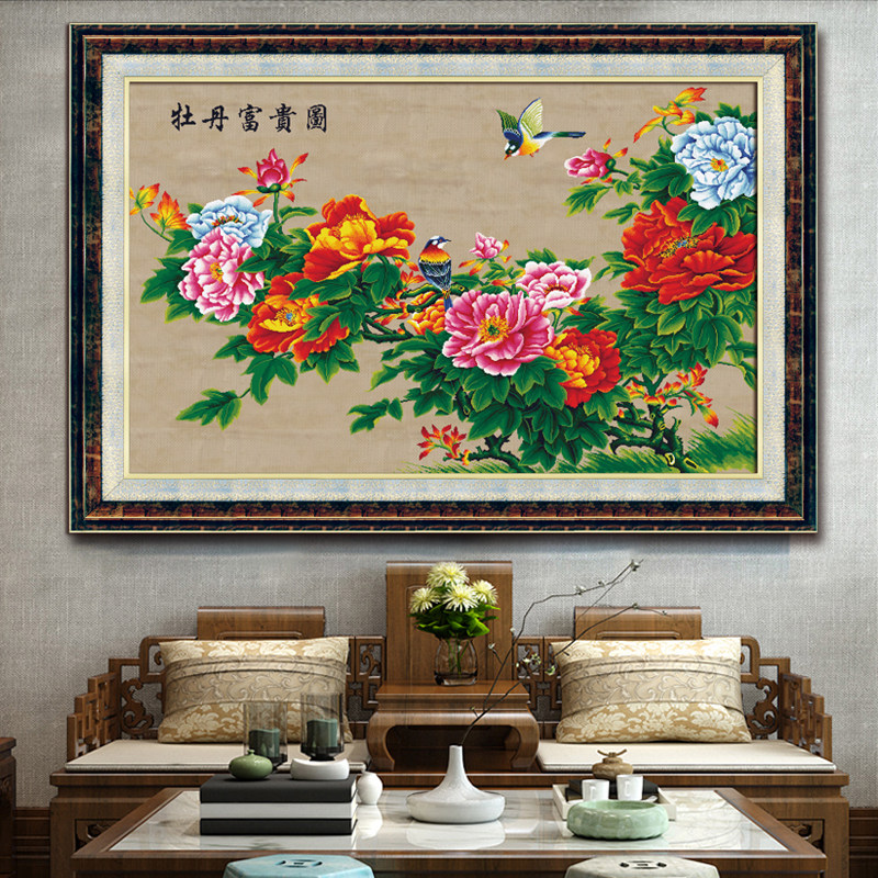 ABV old three cross stitch 2019 new products new Chinese flower peony Chinese style ancient silk large rich peony picture