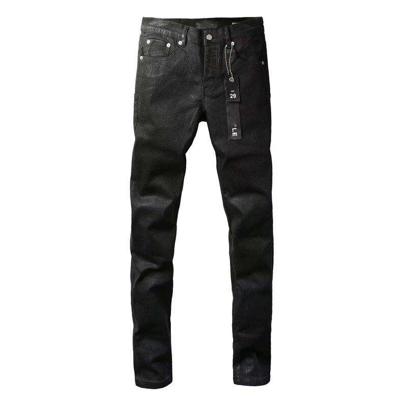 Ro Style Black Coated Waxed Pleated Straight-Leg Pants American High Street Jeans Men's Buttoned Trendy Slim-Fit Long Pants