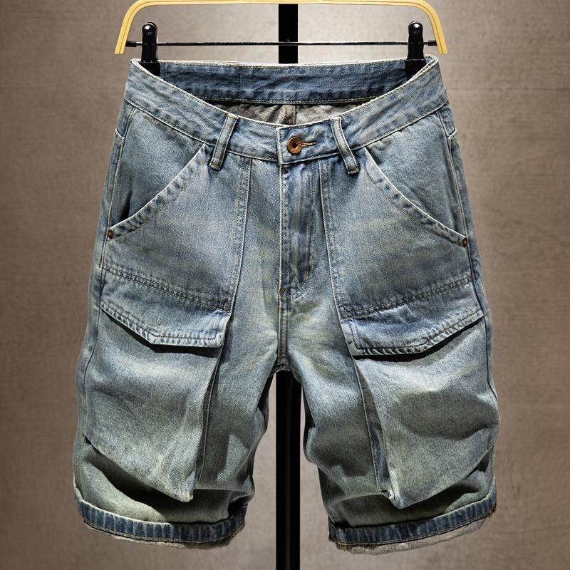 Trendy High-End Workwear Denim Shorts for Men, Summer Thin Vintage Straight-Leg Mid-Length Shorts, Cool and Trendy Loose Five-Point Shorts Trendy High-End Workwear Denim Shorts for Men, Summer Thin Vintage Straight-Leg Mid-Length Shorts, Cool and Trendy Loose Five-Point Shorts