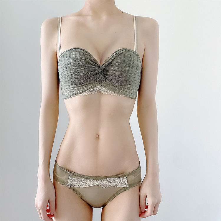 Xi Ma custom beauty back cross suspender sexy lace underwear without rims to hold together anti-sagging underwear set