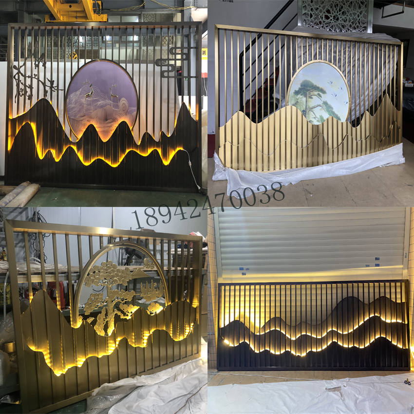 Stainless Steel Screen Partition Custom Fake Mountain Background Wall Courtyard Landscape Painting Titanium Metal Genguan Villa Hotel Decoration-Taobao