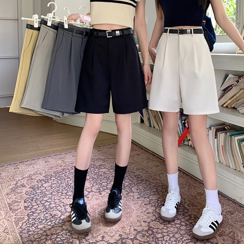 Black Five-Point Pants Summer Suit Shorts for Women 2026 New Popular Casual 6-Point Wide-Leg Pants White Five-Point Mid-Length Pants