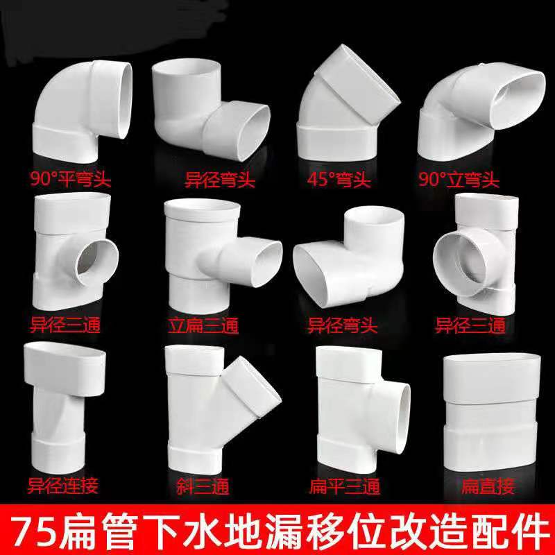 75PVC Drain Pipe Displacement Flat Pipe Shift Joint Accessories Cosmetic dressing room Basin Sewer Floor Drain Shifter