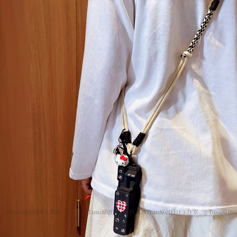 Suitable for Dji Pocket 3 Crossbody Hard Shell Flip Cover Protective Case, Anti-Loss, Cute Black Kt Gimbal Protection Accessories