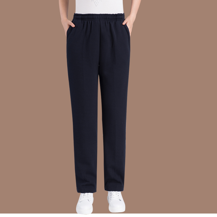 Quần áo mùa đông trung niên cộng với nhung dày của phụ nữ Quần rộng kích thước lớn cotton trung tính mẹ thun co giãn ấm mồ hôi quần áo trung niên