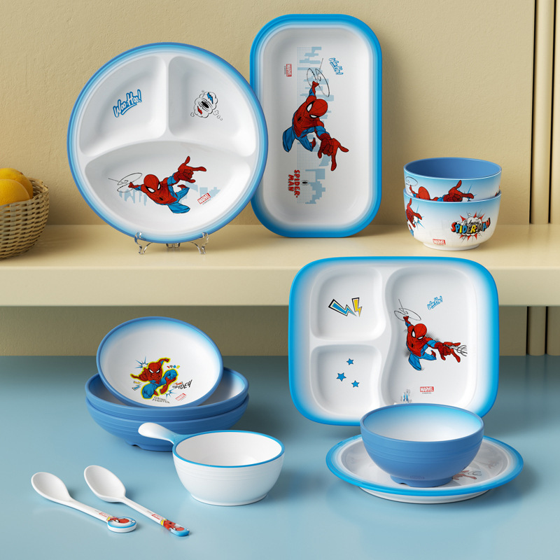 Hill Spider-Man Baby Divided Plate Children's Tableware Baby Food Supplement Rice Bowl Noodle Bowl Water Cup Spoon Divided Dinner Plate