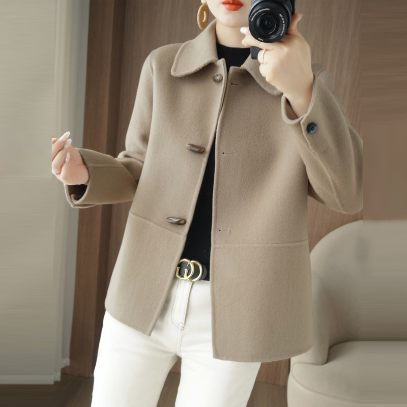 Double-Sided Woolen Short Coat for Petite Women, Autumn and Winter High-End Versatile Woolen Outerwear, Pure Wool Warm Top Double-Sided Woolen Short Coat for Petite Women, Autumn and Winter High-End Versatile Woolen Outerwear, Pure Wool Warm Top
