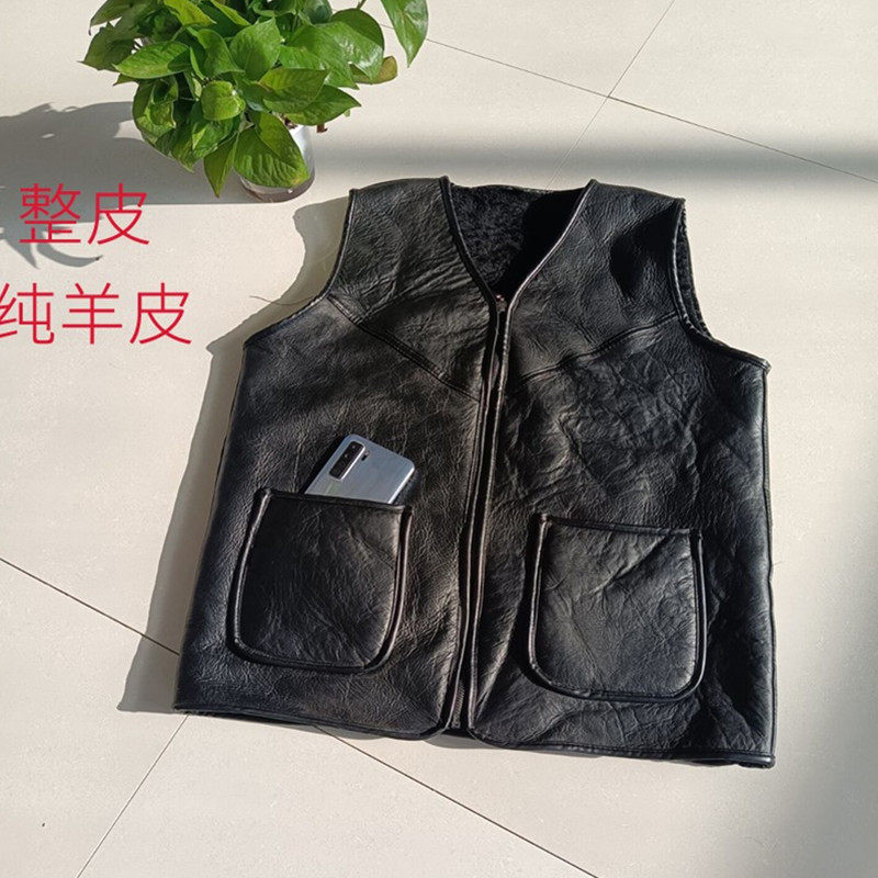 Whole leather warm vest sheep shearing fur one sheepskin vest leather men and women thickened waistcoat fur coat