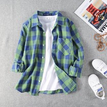 Boys spring and autumn boys long sleeve shirt cotton summer thin plaid shirt coat children's foreign style in the tide