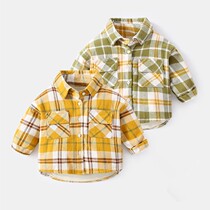 Baby plus velvet long sleeve plaid shirt autumn and winter children's shirt boy baby foreign style kid tide 1