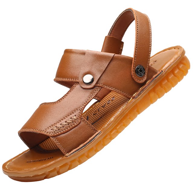 ຊັ້ນທໍາອິດ cowhide 2022 summer ໃຫມ່ sandals ຫນັງແທ້ບາດເຈັບແລະເກີບຫາດຊາຍ beef tendon sole ບໍ່ລື່ນ sandals ອາຍຸກາງແລະ slippers ສໍາລັບຜູ້ຊາຍ