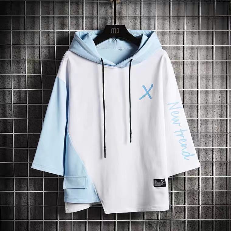 Spring and Summer 7/8 Sleeve Sweatshirt for Men, Trendy Brand Hooded Short-Sleeve T-Shirt, Plus Size for Big and Tall Men, Half-Sleeve Top Spring and Summer 7/8 Sleeve Sweatshirt for Men, Trendy Brand Hooded Short-Sleeve T-Shirt, Plus Size for Big and Tall Men, Half-Sleeve Top
