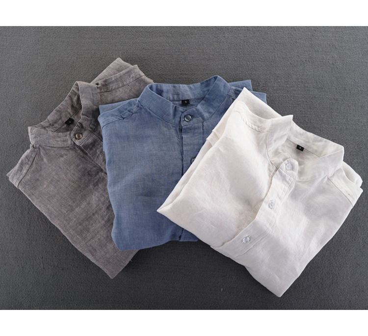 Áo sơ mi nam đứng cổ áo cotton ngắn tay Áo thun mỏng thoáng khí mùa hè áo trắng áo sơ mi nam nửa tay áo sơ mi công sở