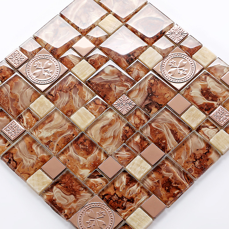Mosaic stainless steel stone laminated European crystal glass TV background wall tile puzzle living room mirror