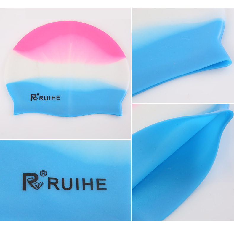 Ruihe mũ bơi nữ dài tóc không thấm nước silicone người đàn ông lớn của ba màu gradient bơi cap rắn màu nhiều màu mũ bơi coco bikini
