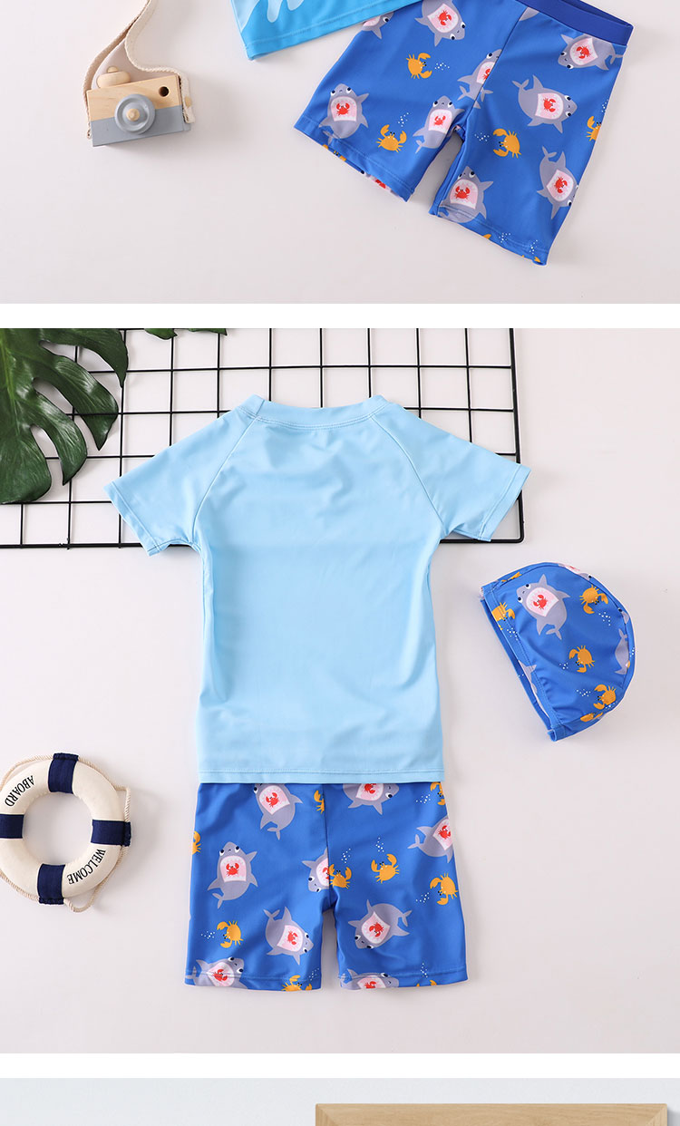 Hàn Quốc dễ thương đồ bơi cua cá mập mũ trùm đầu kem chống nắng nhanh khô đồ bơi bãi biển bé áo tắm bé - Bộ đồ bơi của Kid đồ bơi tay dài cho bé gái