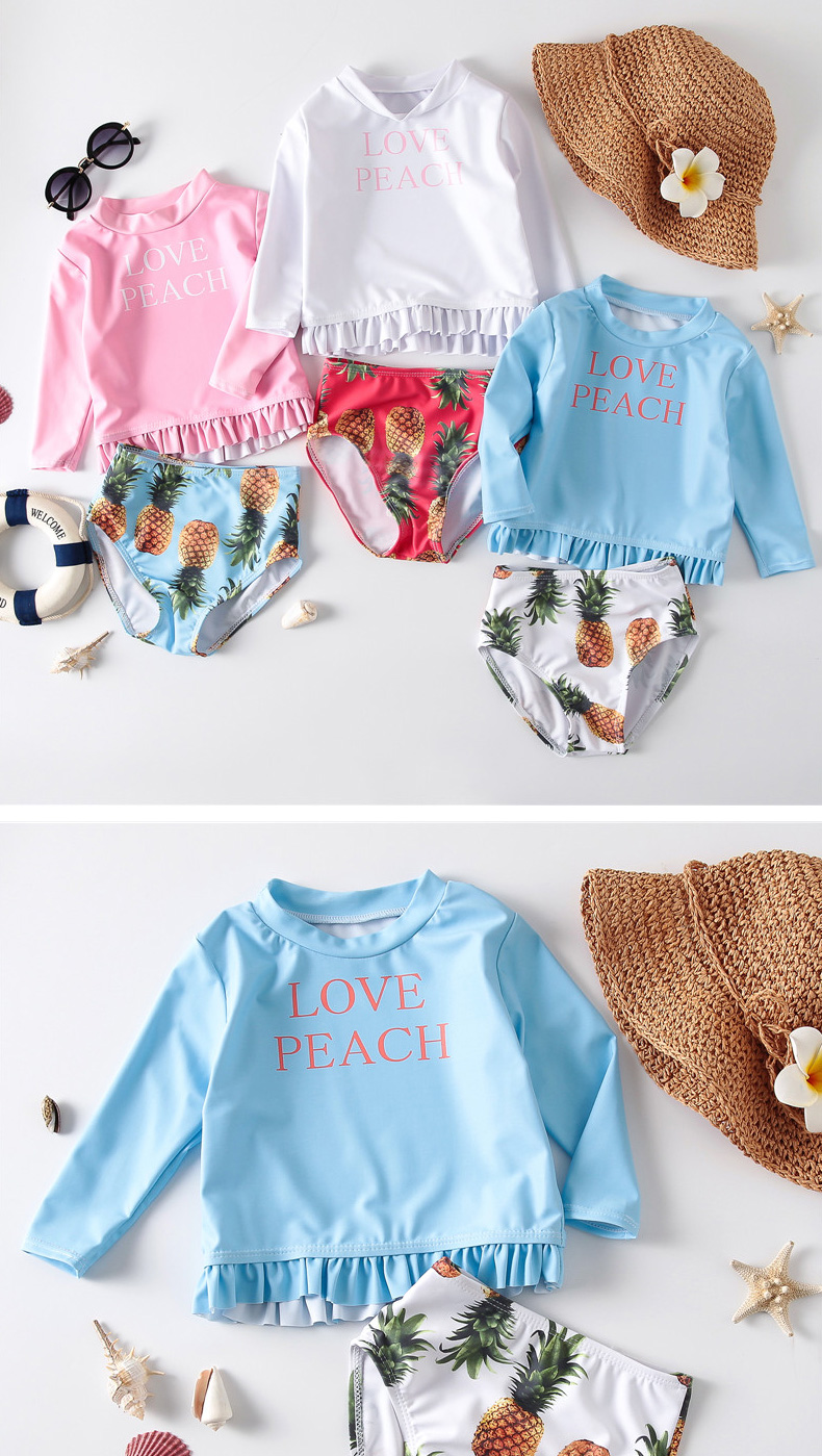 Áo tắm trẻ em dứa Hàn Quốc chia eo cao quần cô gái che bụng áo tắm bikini dài tay chống nắng kỳ nghỉ - Bộ đồ bơi của Kid đồ bơi 2 mảnh cho bé gái