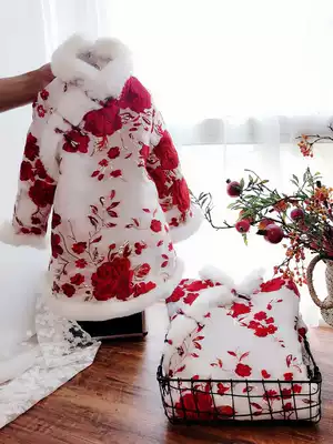 Autumn and winter New Year's greetings Chinese style parent-child clothing Tang suit Hanfu real rabbit hair mother and daughter cheongsam parent-child dress female dress