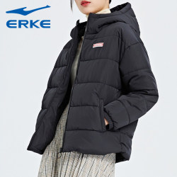 Hongxing Erke hooded down jacket ຂອງແມ່ຍິງຝ້າຍລະດູຫນາວໃຫມ່ເປືອກຫຸ້ມນອກເຂົ້າຈີ່ windproof ສີດໍາເສື້ອກິລາສັ້ນ