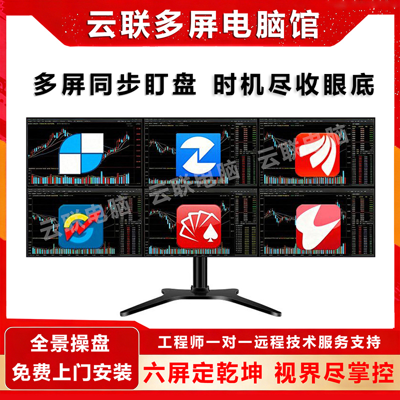 One Machine with 4 Screens, Four Screens, Six Screens, or Six Monitors, a Multi-Screen Computer Specifically for Stock Trading, a Special Device for Securities, Stock Trading, and Futures Market Analysis