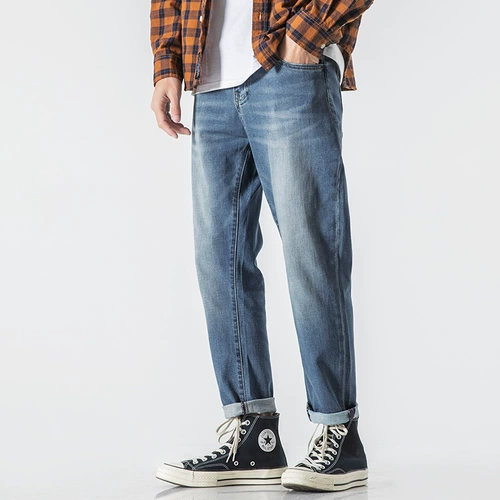 Осенние джинсы, синие штаны для отдыха, свободный прямой крой