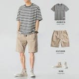 Модный летний комплект, хлопковая футболка с коротким рукавом, шорты для отдыха, штаны, свободный прямой крой