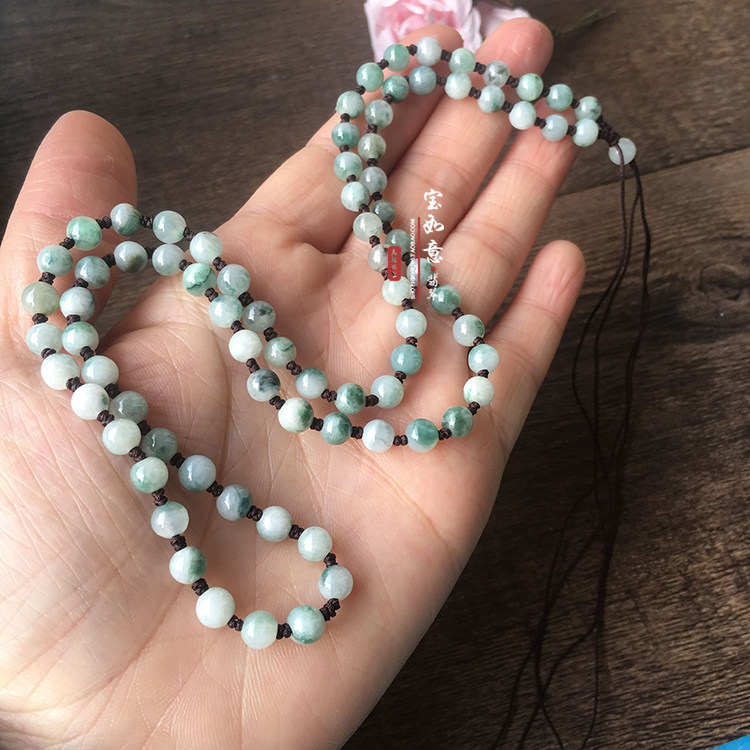 Natural jade bead chain hand-woven necklace rope floating flower beads pendant jade pendant pendant lanyard