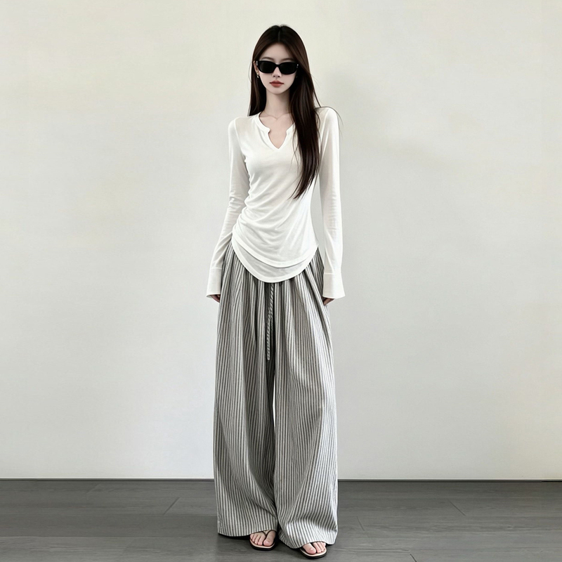 Super Stylish Korean-Style Outfit, a Complete Set of 2026 New White Long-Sleeved T-Shirts for Women, Early Autumn Wide-Leg Pants Two-Piece Set Super Stylish Korean-Style Outfit, a Complete Set of 2026 New White Long-Sleeved T-Shirts for Women, Early Autumn Wide-Leg Pants Two-Piece Set