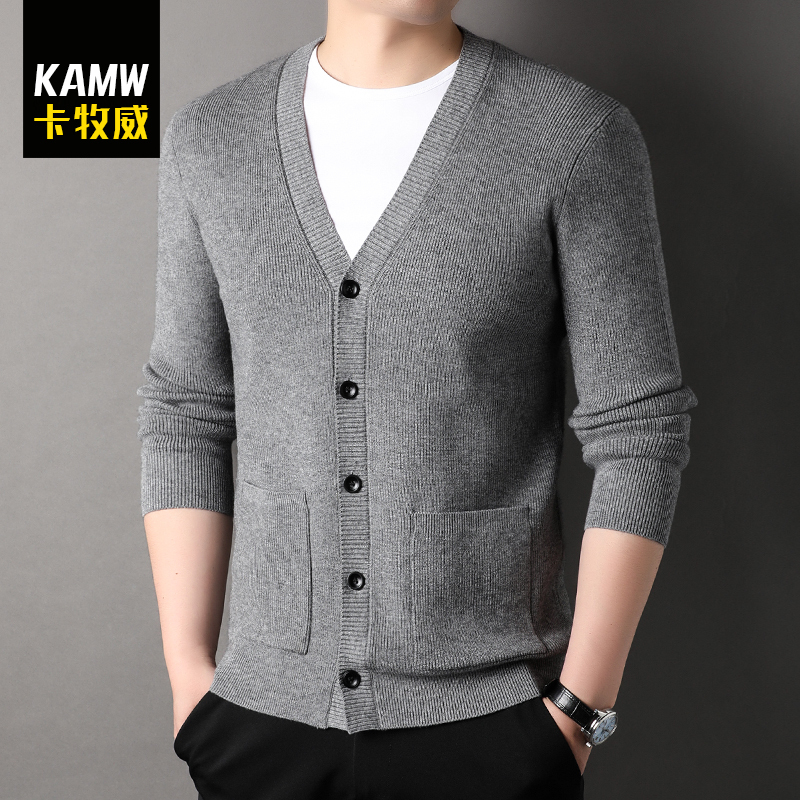 Thick Wool Cardigan for Men, Spring and Autumn Thickened Men's Knit Outerwear, Middle-Aged Men's Open-Front Wool Sweater
