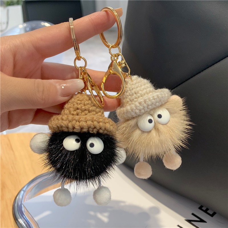 Japanese cute mink hair small briquettes car key chain pendant net red plush schoolbag bag pendant gift