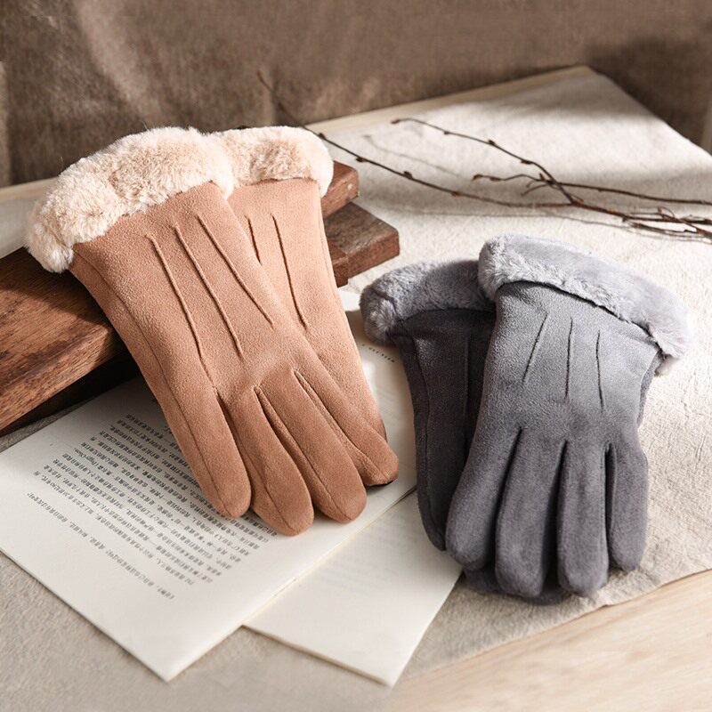 Japanese gloves ladies winter warm suede student plus velvet thickened cold-proof cycling driving touch screen