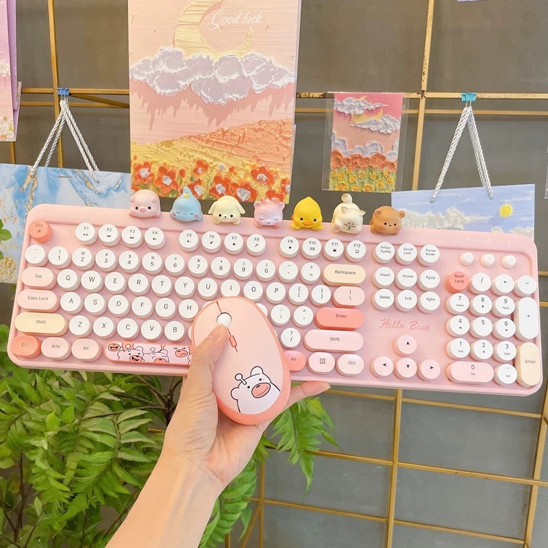 Dopamine Wireless Mouse and Keyboard Set Little Bear 2.4g USB Girls Office Silent Laptop Desktop Computer