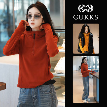 Mingming Gukks Hooded Sweatshirt for Women with Christmas Hat, 2025 Autumn and Winter New Style, Half-Zip, Fleece-Lined, Thickened, Warm Top