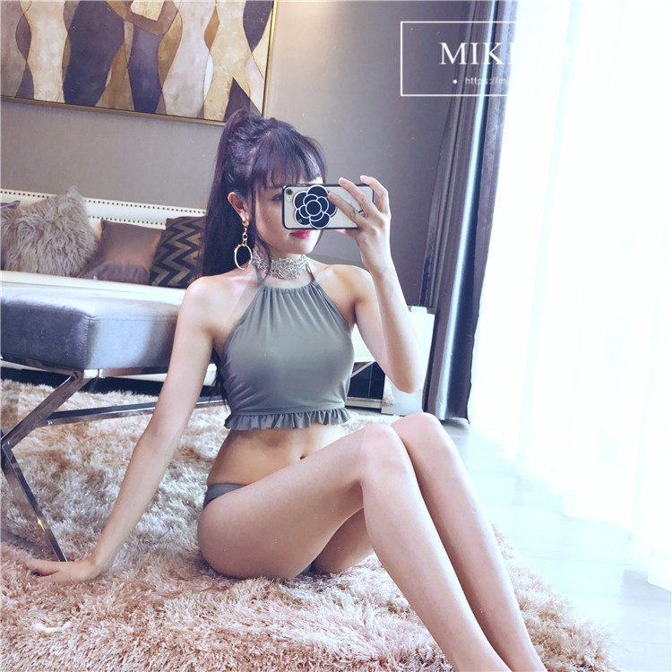 2018 áo tắm mới nữ cảm giác ngực lớn ngực nhỏ tụ tập áo tắm sinh viên bảo thủ mỏng tắm nước nóng mùa xuân áo tắm 2 mảnh cạp cao	