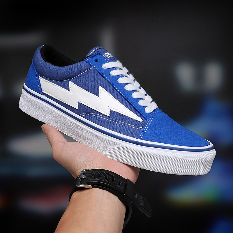 Revenge Storm Revengexstorm Blue Lightning Flame Couple Breathable Canvas Couple Low-Top Sneakers Trendy