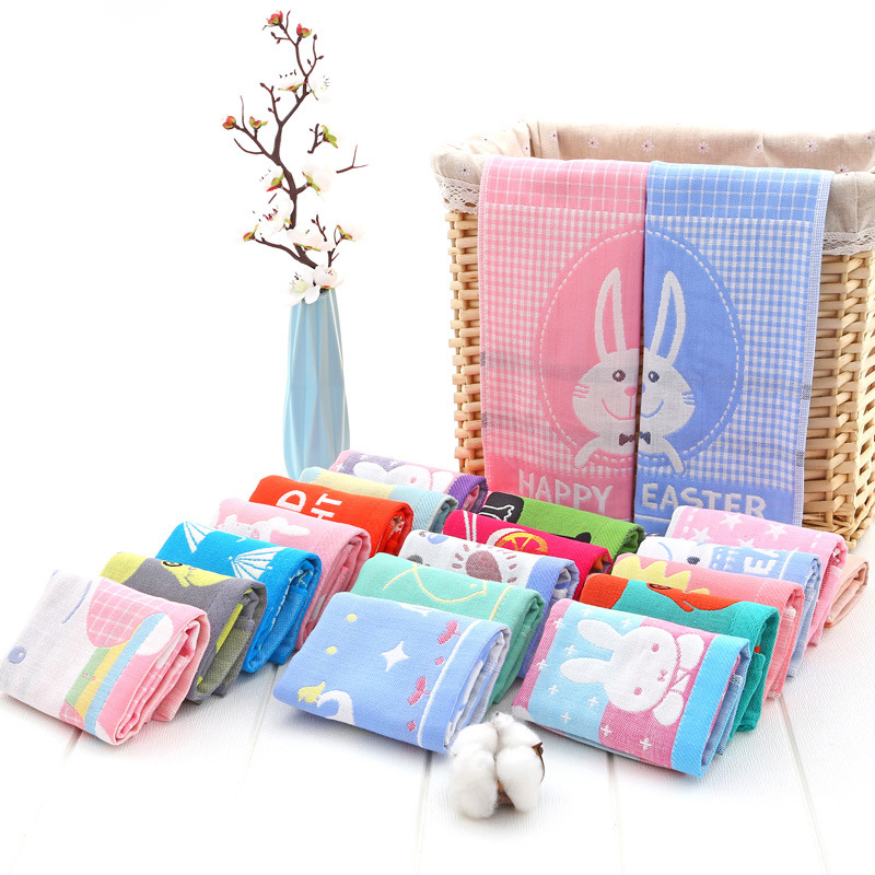 Pure Cotton Three-Layer Gauze Children's Towel, Absorbent, All-Cotton Baby and Children's Towel, Soft Face Towel, Children's Household Rectangular Towel