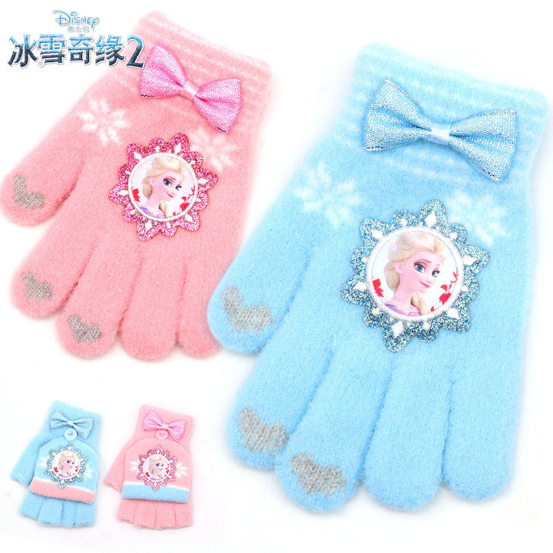 Frozen 2 Princess Elsa Children's Gloves Fall Winter Girls Baby Kids Students Five-and-a-Half Finger Gloves