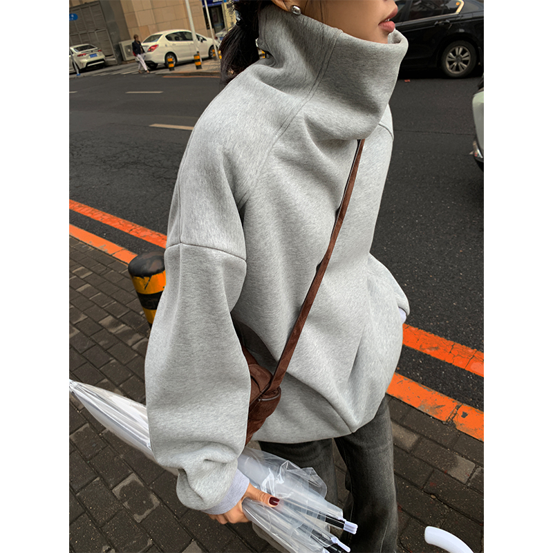 豪華なタートルネックスウェットシャツ、女性用秋冬2024新スタイル、冬用ゆったりスタイリッシュカジュアルプルオーバー長袖厚手トップス