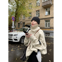 2021 Autumn Winter New Loose Korean version Lazy Sleeve Head High Neckline Fashion Middle foreign air outwear sweaters women