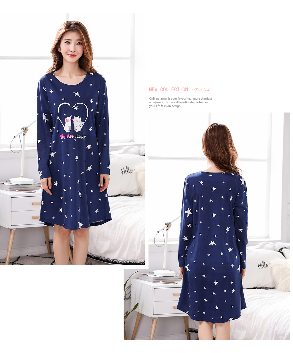 Váy ngủ nữ mùa xuân phiên bản Hàn Quốc của mùa hè và mùa thu cotton dài tay ngọt ngào Bộ đồ ngủ một mảnh ngọt ngào công chúa nữ dễ thương thả lỏng váy mặc nhà dễ thương