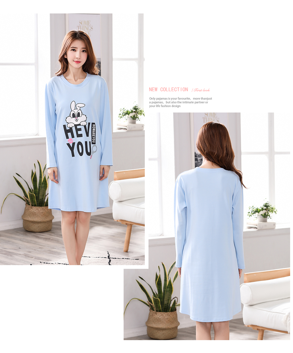 Váy ngủ nữ mùa xuân phiên bản Hàn Quốc của mùa hè và mùa thu cotton dài tay ngọt ngào Bộ đồ ngủ một mảnh ngọt ngào công chúa nữ dễ thương thả lỏng váy mặc nhà dễ thương